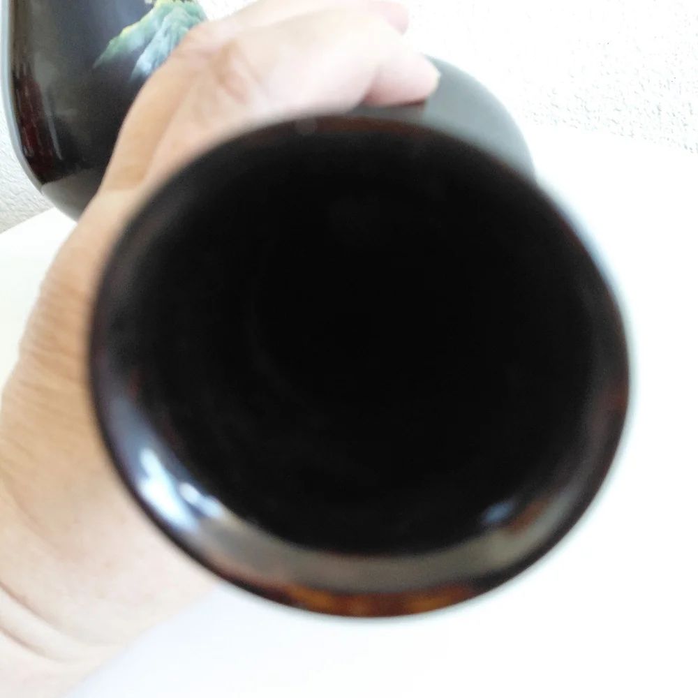 Antique Chinese Foochow Fuzhou Hand Painted Black Lacquered Wood 2 Vases.